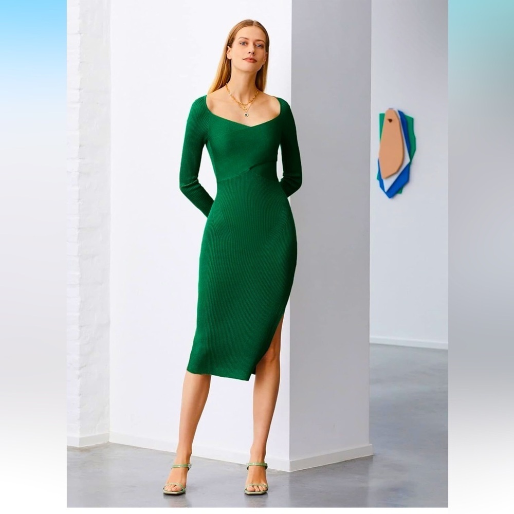 Elegant Green Long Sleeve Dress